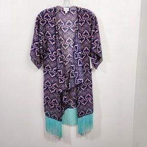 Lularoe NWT Monroe kimono coverup‎ with fringe hemline woman's size S